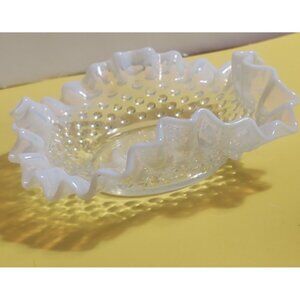 Fenton Hobnail Blue OPALESCENT Glass Scalloped Edges Candy Dish  6 1/4"